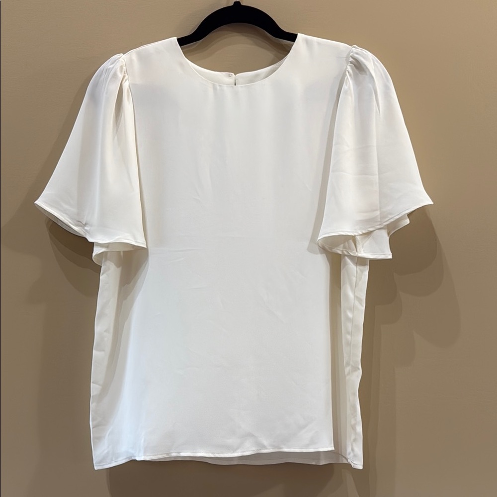 Ann Taylor White Flutter Sleeve Creme Blouse